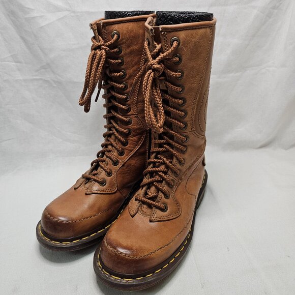Dr. Martens Shoes - Doc Dr Martens 14 Hole Tan Tall Leather Boots Air Wair 11472 Women's 8 Men's 7i